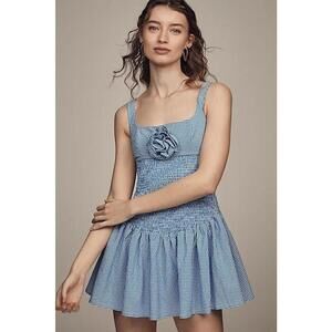 Maeve Smocked Rosette Drop-Waist Mini Skirt Dress Sleeveless Size XL Blue